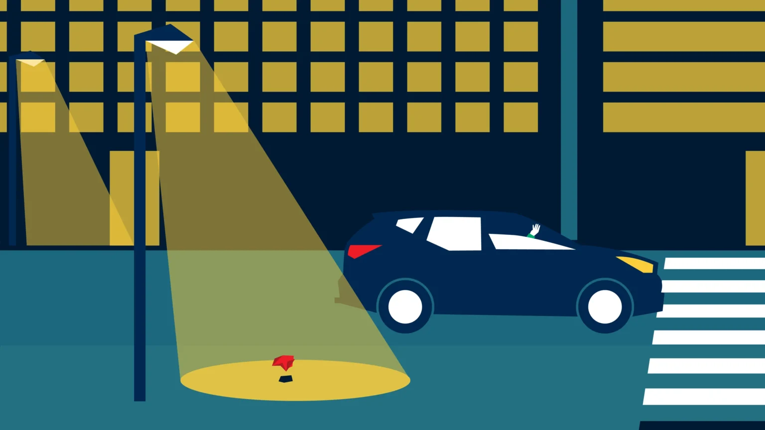 Frame 3: A car driver throws a piece of paper out of the car window.