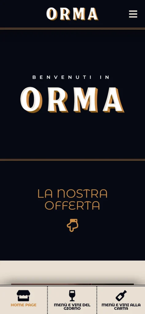 The intro page of the menu which is accessed via a QR code