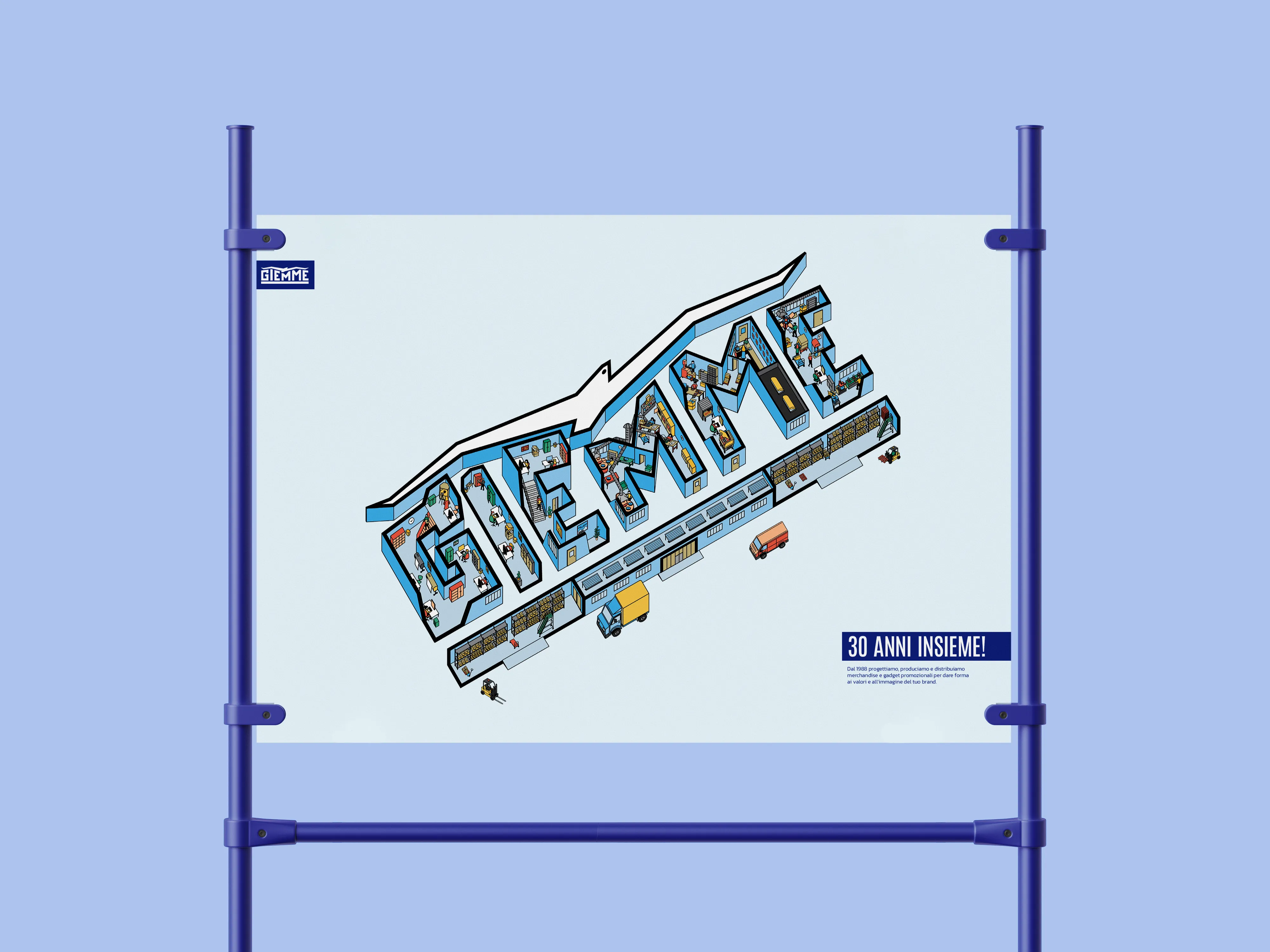 This poster celebrates Giemme's 30th anniversary in 2018.